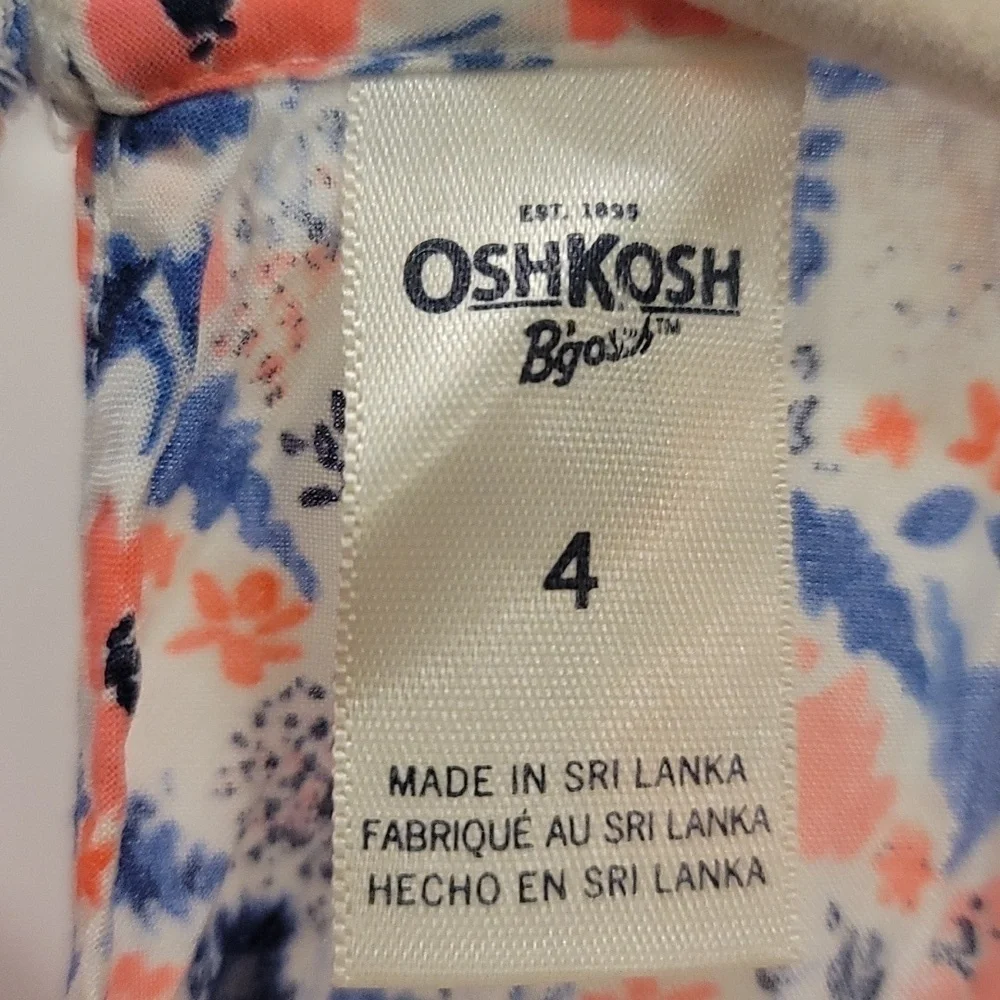 Oshkosh B'gosh Coral, Blue And White Floral Sleeveless Ruffle Dress - Size 4